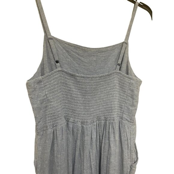 Old Navy Spaghetti Strap Cropped Wide Leg‎ Jumpsuit Linen Blend Chambray Smocked - Picture 4 of 11